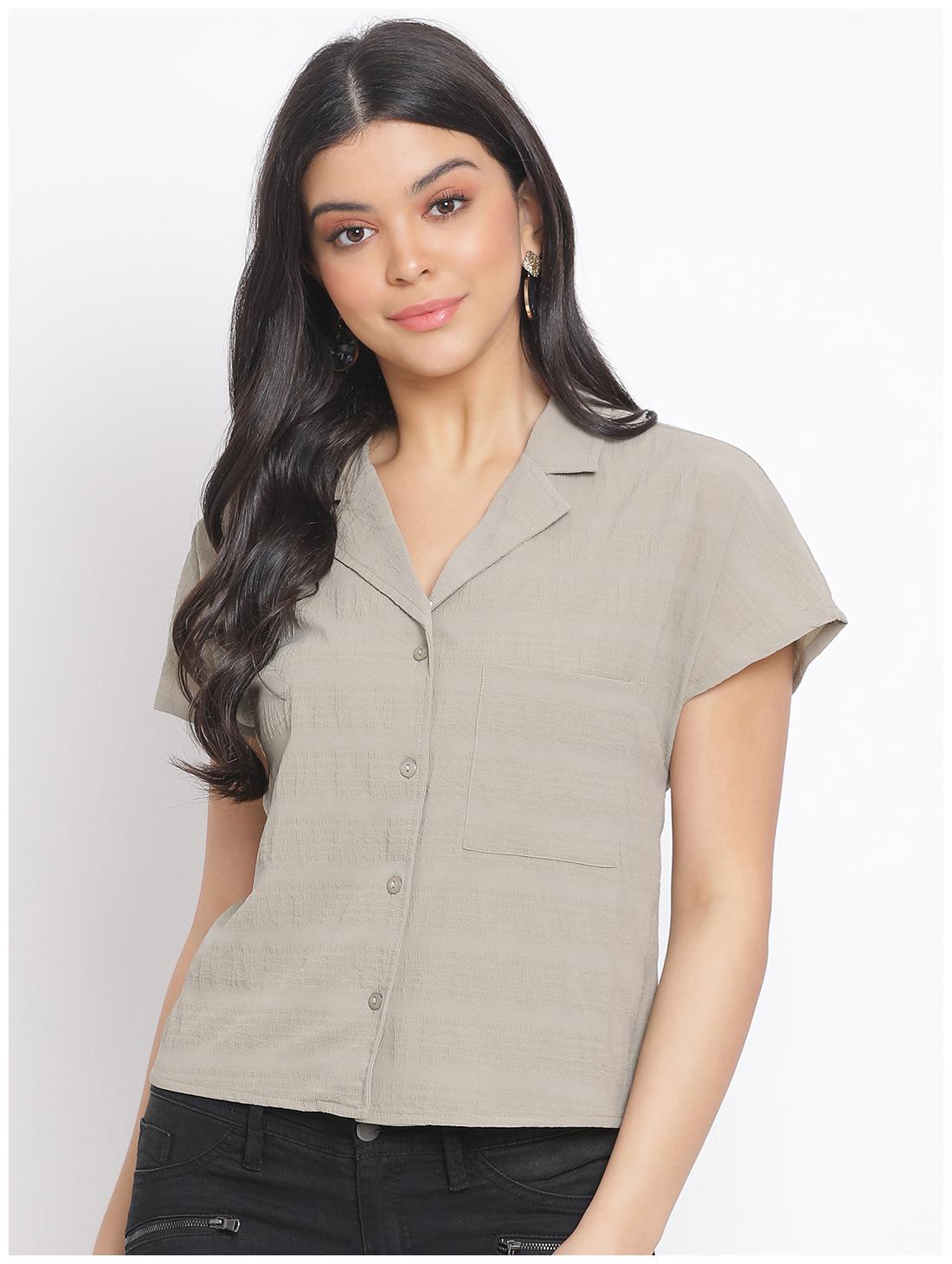 

Oxolloxo Women Grey Striped Regular Fit Shirt