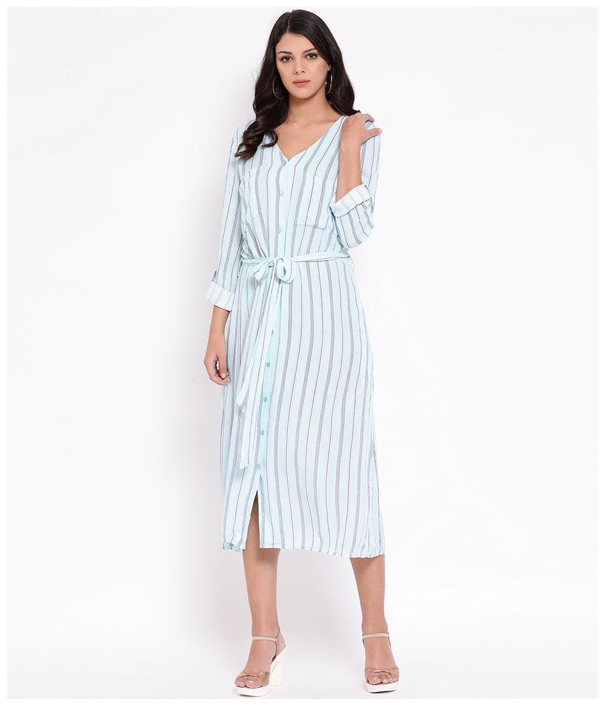 

Oxolloxo Blue Striped Shirt dress