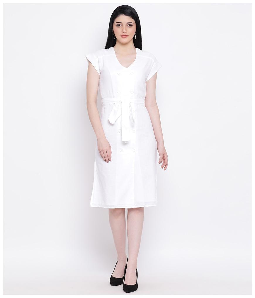

Oxolloxo Women Cotton Solid Blue White A Line Dress