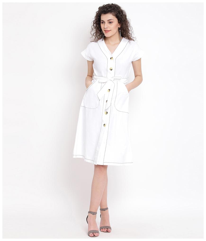 

Oxolloxo White Solid Shirt dress