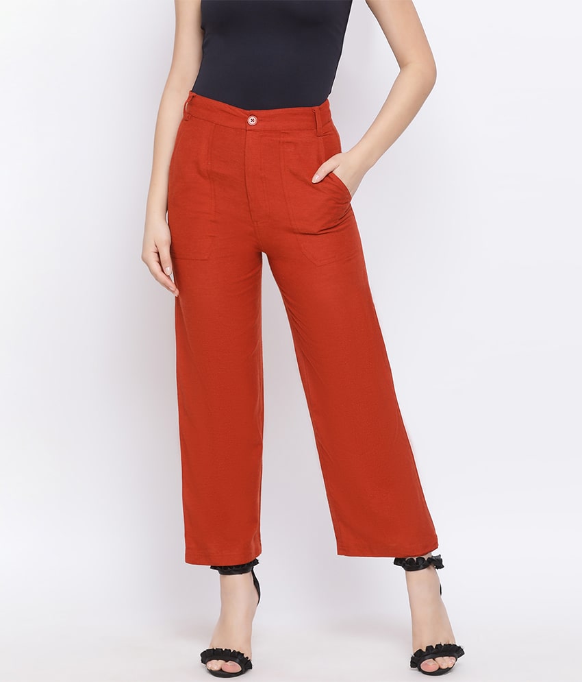 

Oxolloxo Women Cotton Solid Maroon Pant