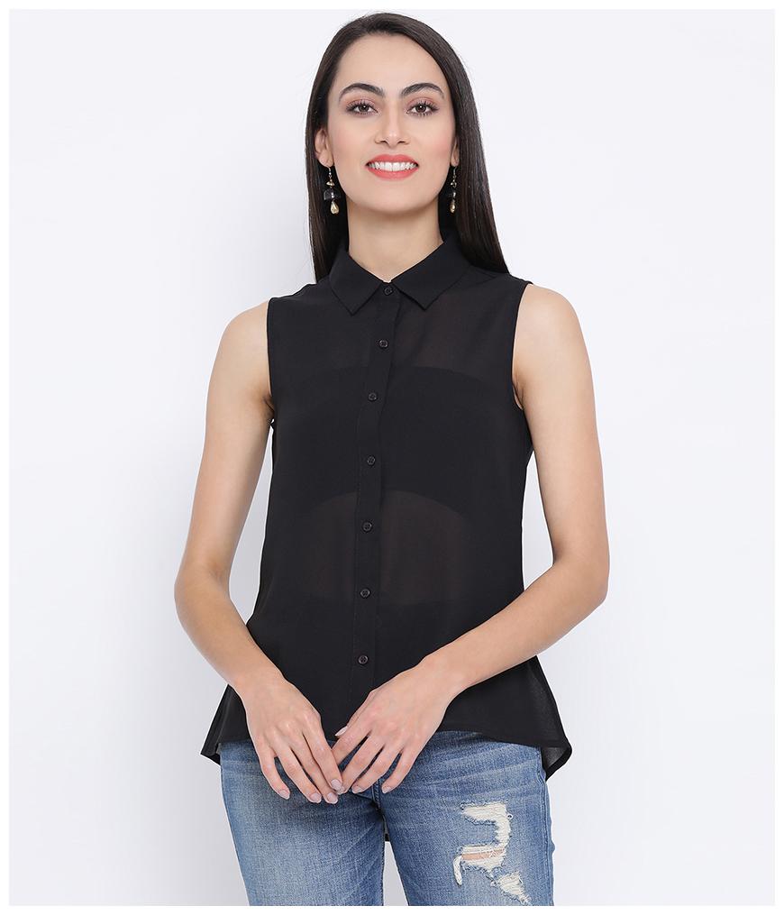 

Oxolloxo Women Black Solid Regular Fit Shirt