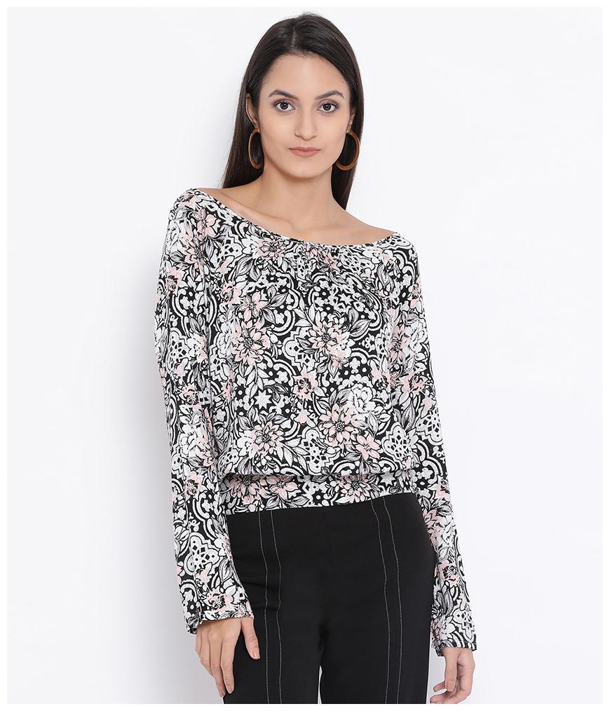 

Oxolloxo Women Floral A-line top - Black White