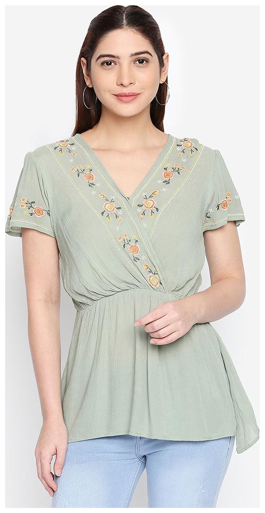

OXOLLOXO Women Printed A-line top - Grey