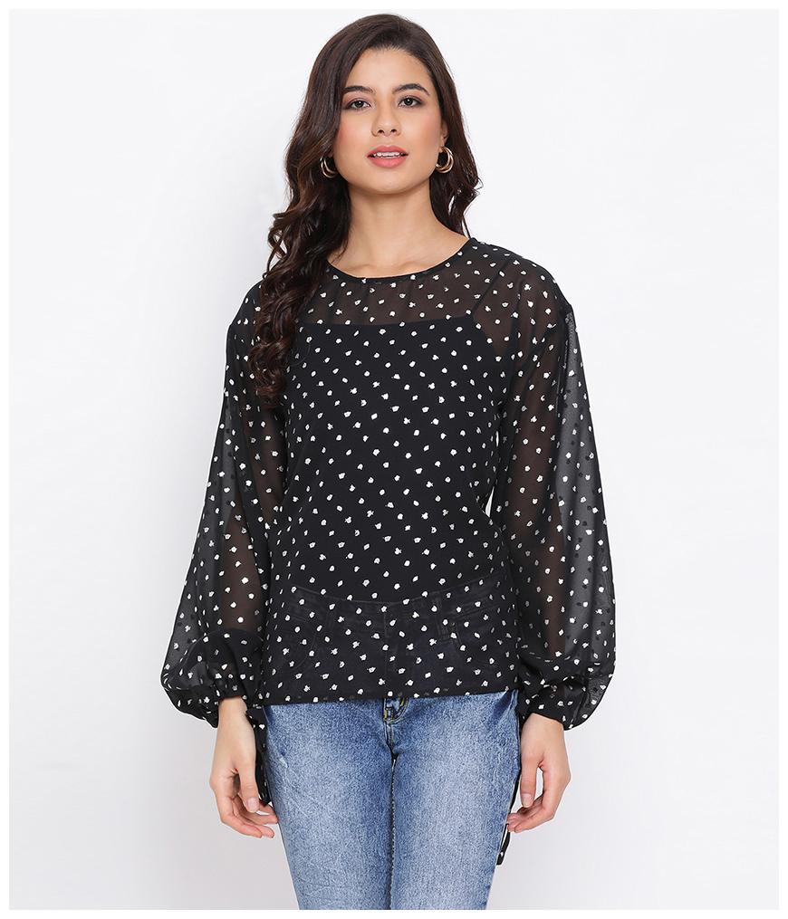 

Oxolloxo Women Printed Regular top - Black