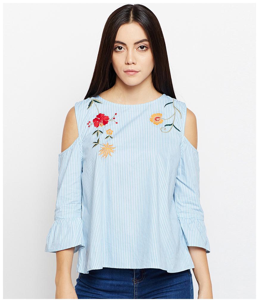 

Oxolloxo Women Embroidered Regular top - Blue
