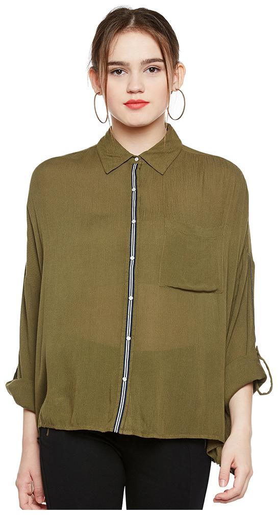 

OXOLLOXO Women Green Solid Regular Fit Shirt