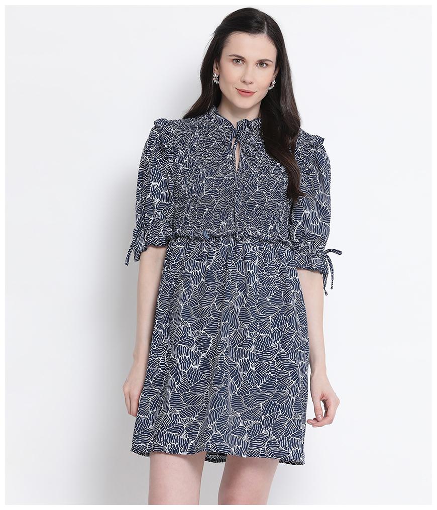 

Oxolloxo Women Polyester Printed Blue A Line Dress