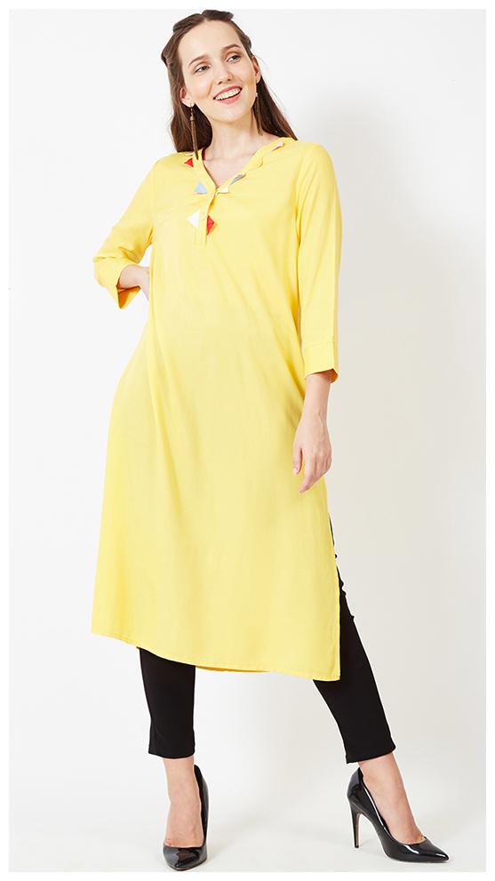 

OXOLLOXO Women Solid A-line top - Yellow