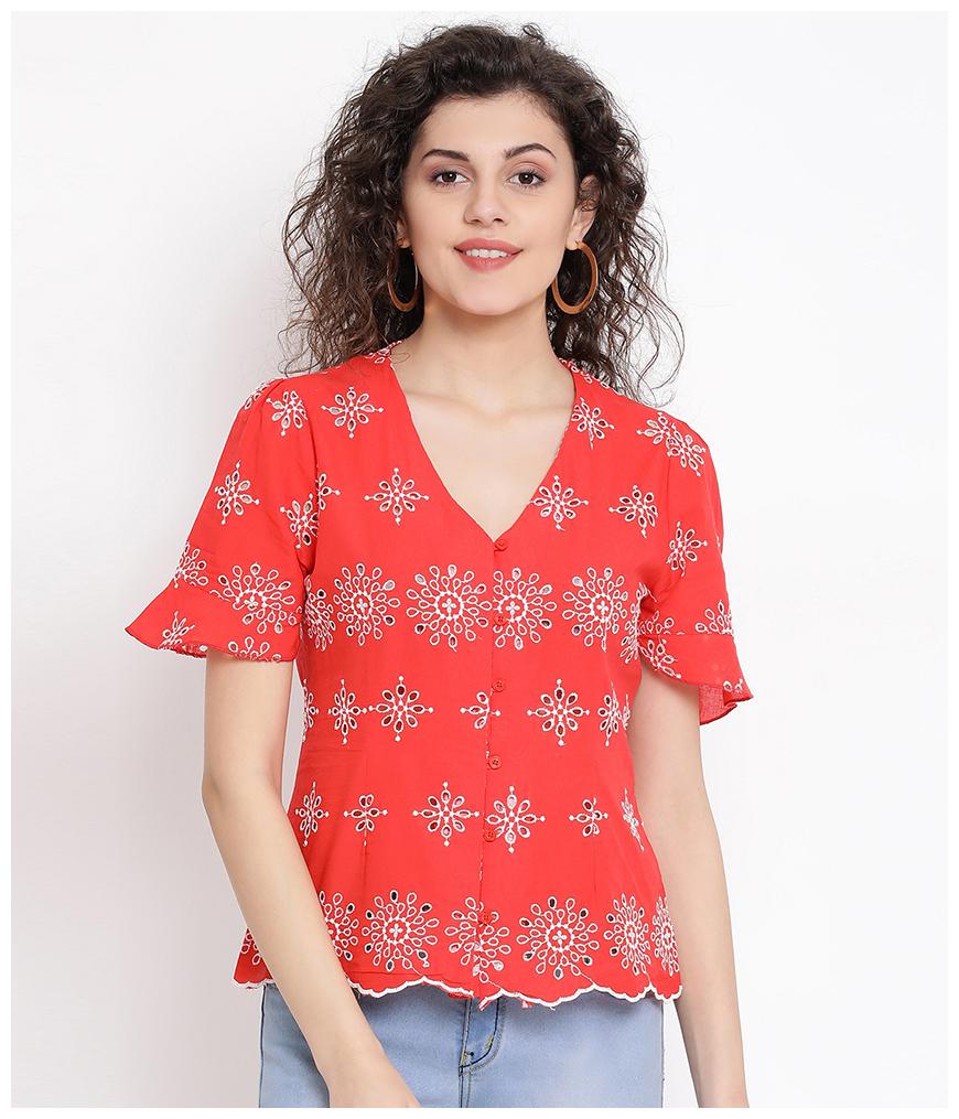 

Oxolloxo Women Cotton Floral A Line Red