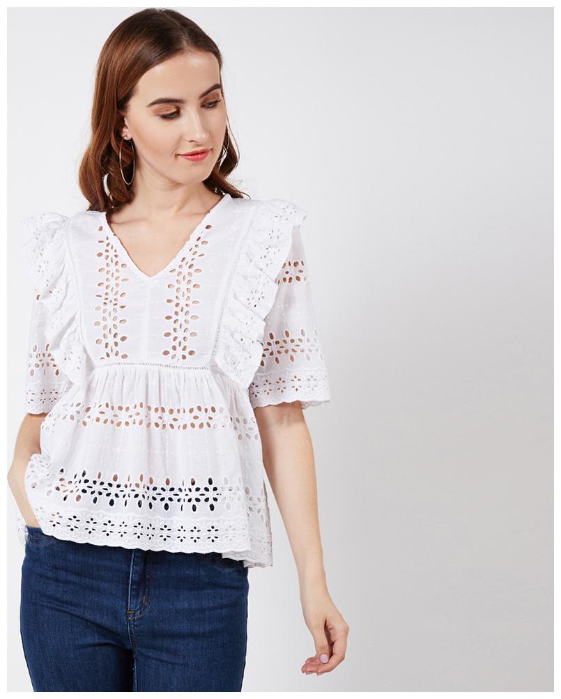 

OXOLLOXO Women Solid A-line top - White