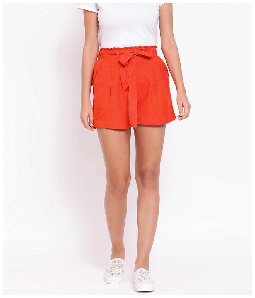 

Oxolloxo Women Regular fit Cotton Solid Shorts - Orange