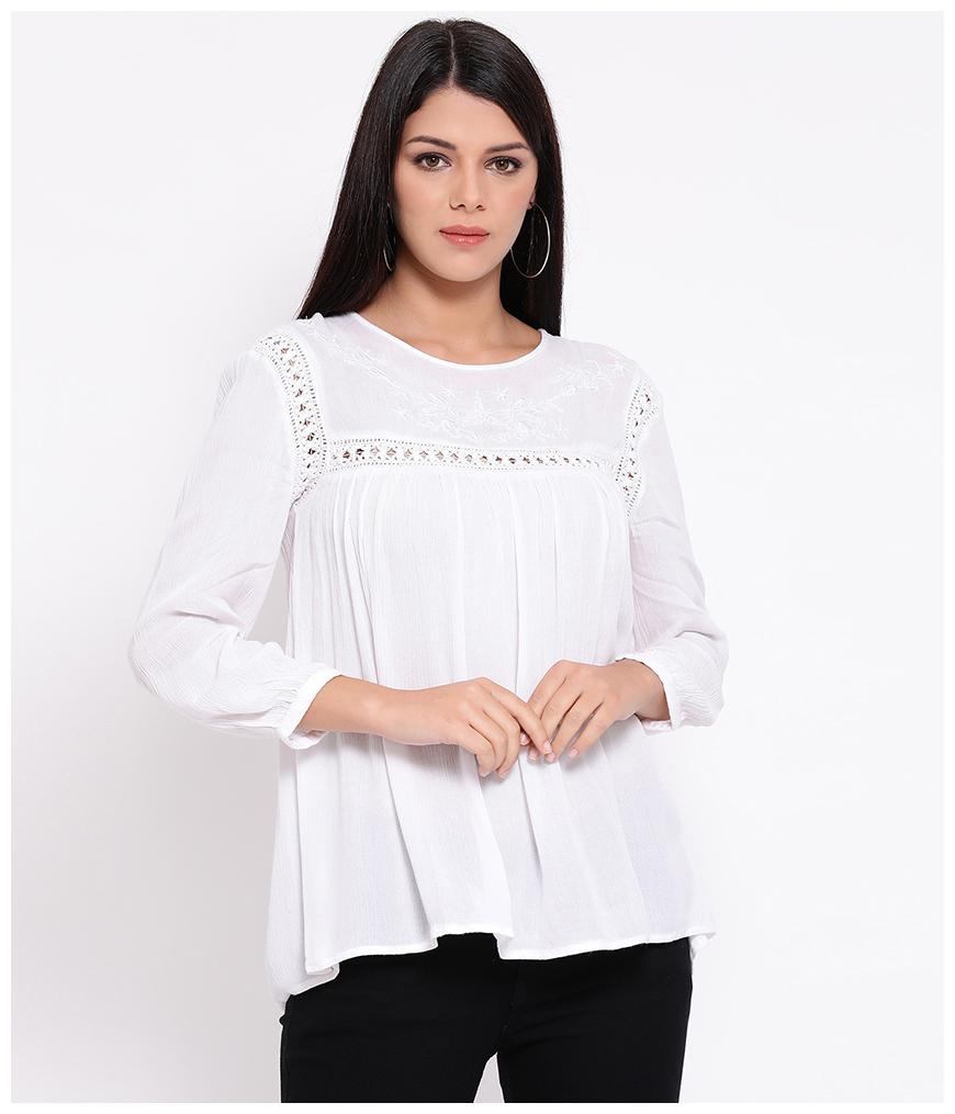 

Oxolloxo Women Solid A-line top - White