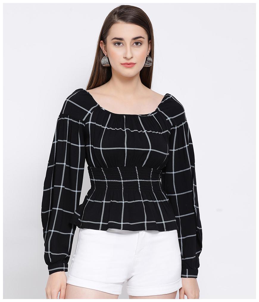 

Oxolloxo Women Checked A-line top - Black