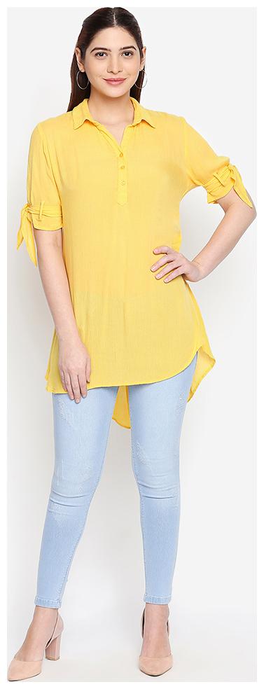 

OXOLLOXO Women Solid A-line top - Yellow