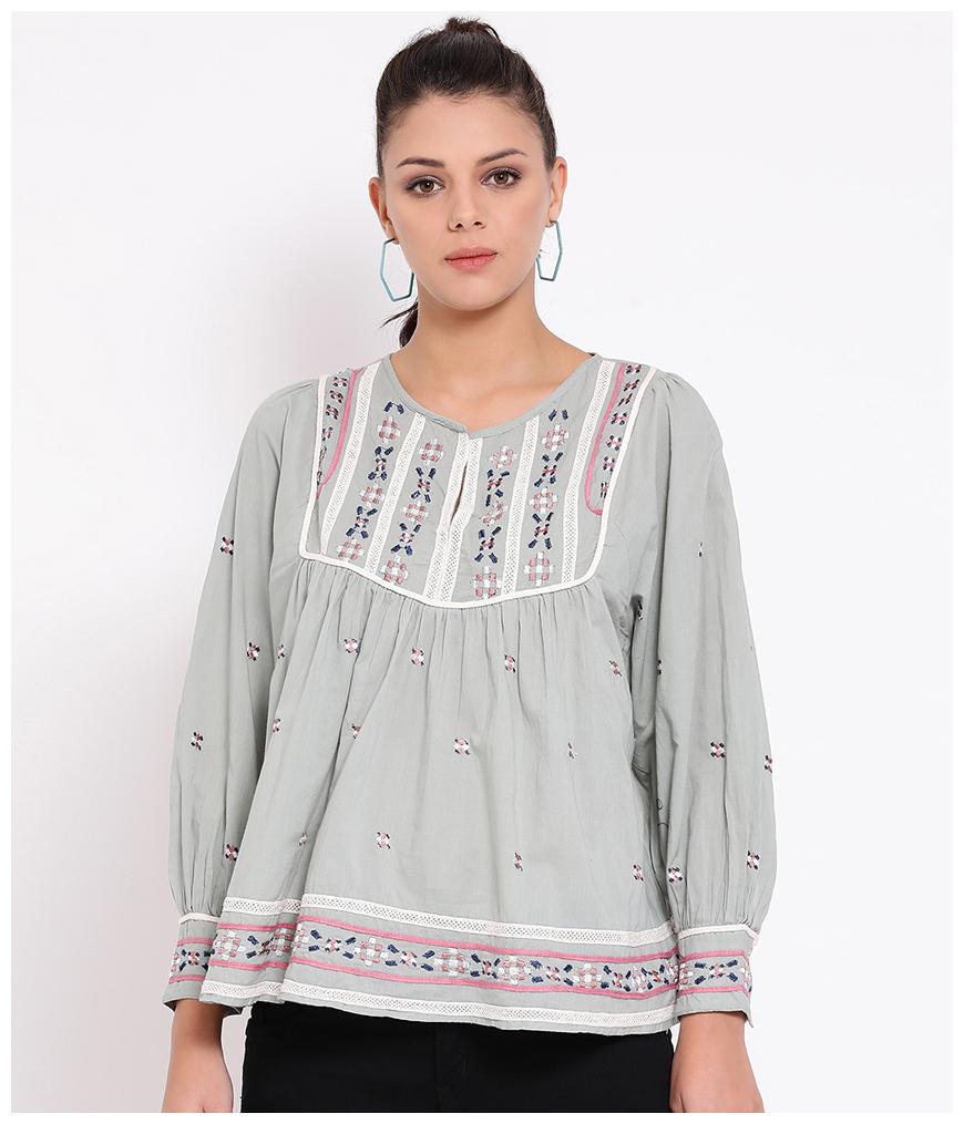 

Oxolloxo Women Embroidered A-line top - Grey