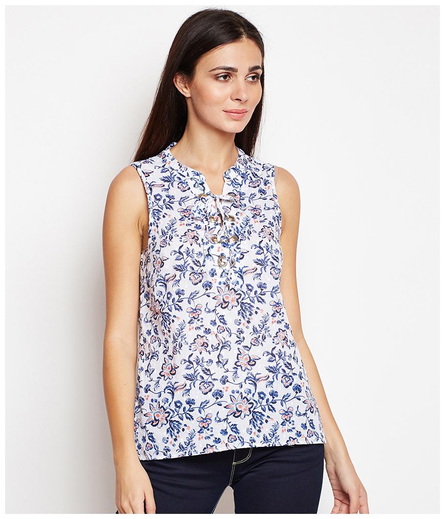 

Oxolloxo Women Cotton Floral Blue Top