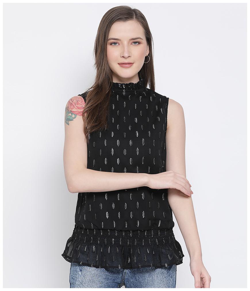 

Oxolloxo Women Printed Regular top - Black