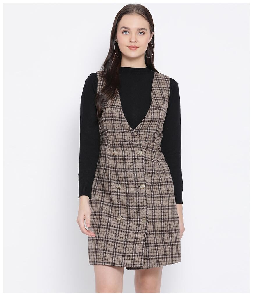

Oxolloxo Brown Checked A-line dress