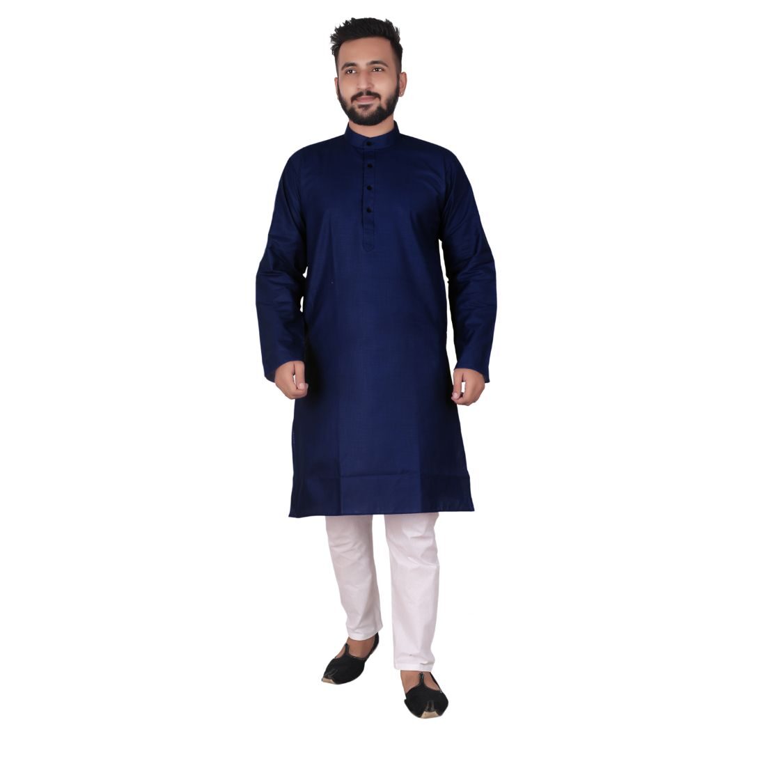 

P K GARMENTS Men Cotton Solid Navy Blue Kurta Pyjamas