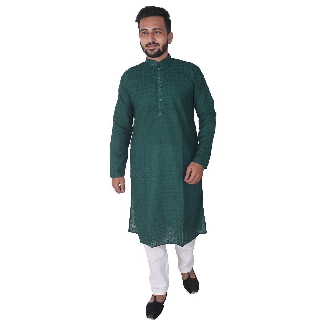 

P K GARMENTS Green White Solid Kurta and Pyjamas