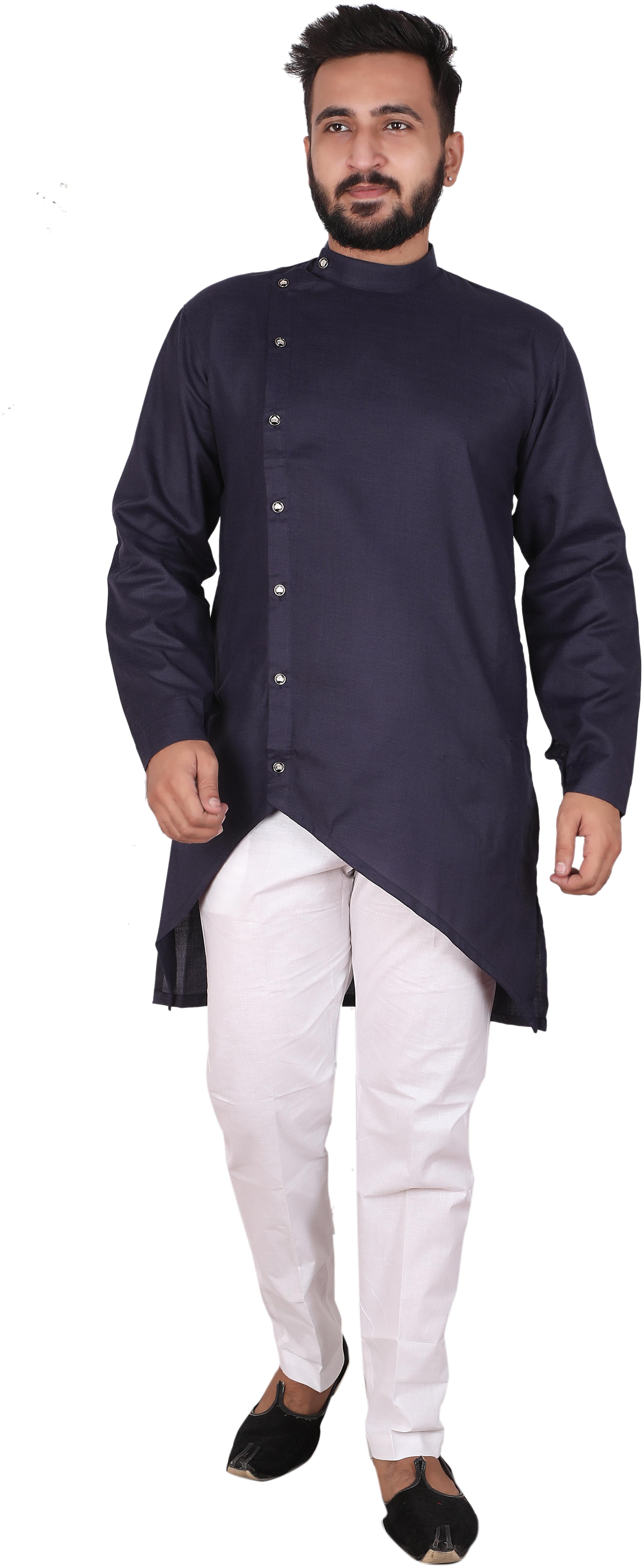 

P k Garments Mens Partywear Kurta Pajama Set (Navy Blue)