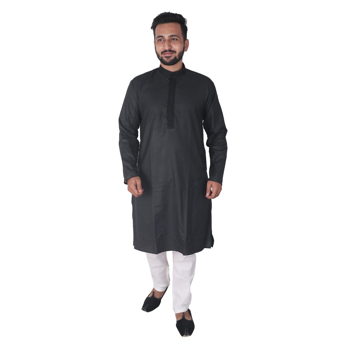 

P K GARMENTS Black White Solid Kurta and Pyjamas