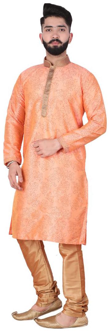 

P K GARMENTS Peach Floral print Kurta and Churidar