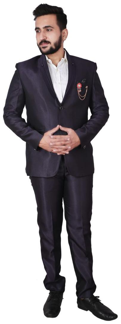 

P K GARMENTS Blended Purple Solid Blazer and Trouser For Men