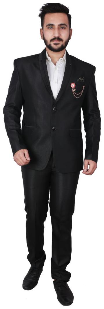 

P K GARMENTS Blended Black Solid Blazer and Trouser For Men
