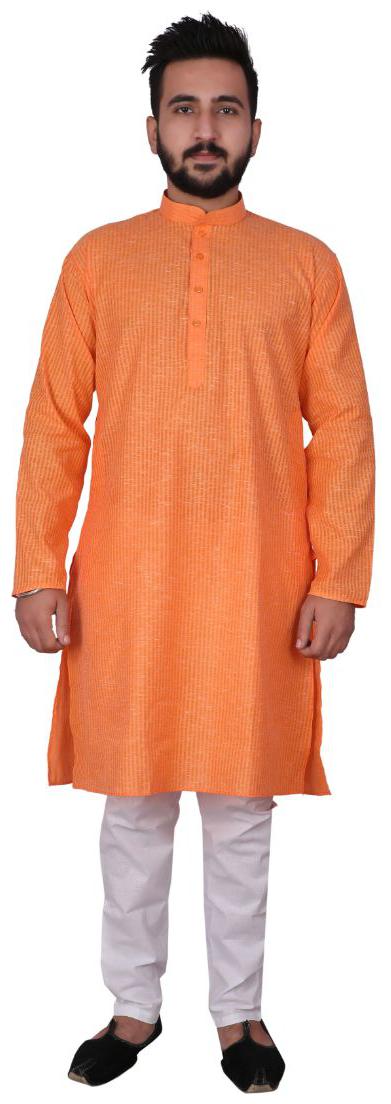

P K GARMENTS Orange Striped Kurta and Pyjamas