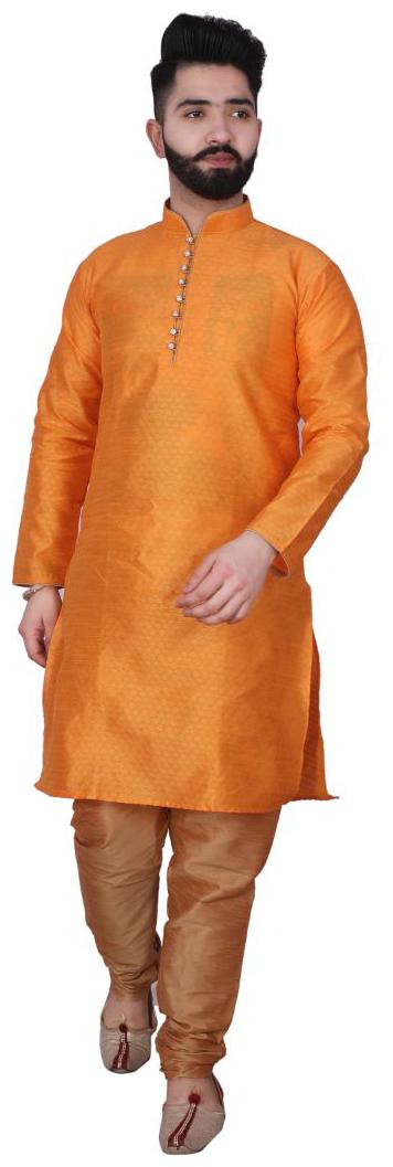 

P K GARMENTS Orange Printed Kurta and Pyjamas