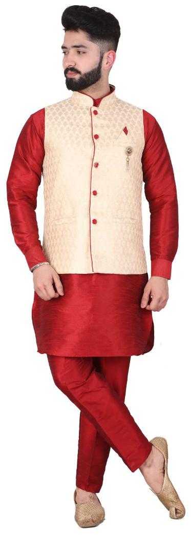 

P K GARMENTS Maroon Solid Kurta and Churidar With Nehru Jacket