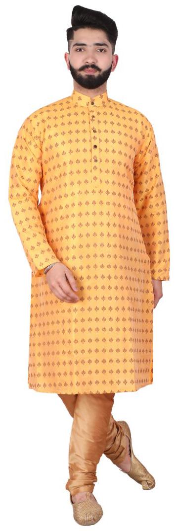 

P K GARMENTS Yellow Floral print Kurta and Churidar