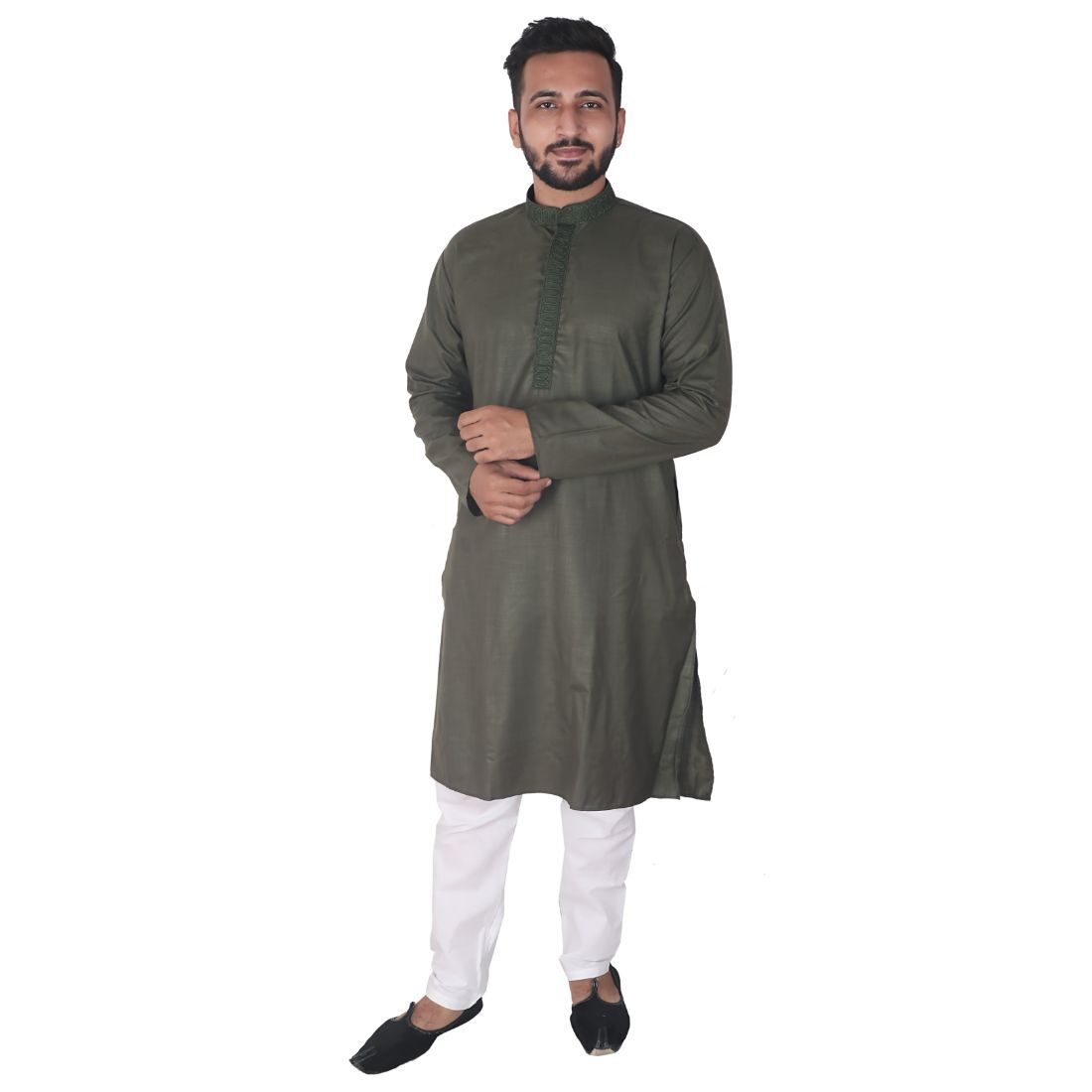

P K GARMENTS Green White Solid Kurta and Pyjamas