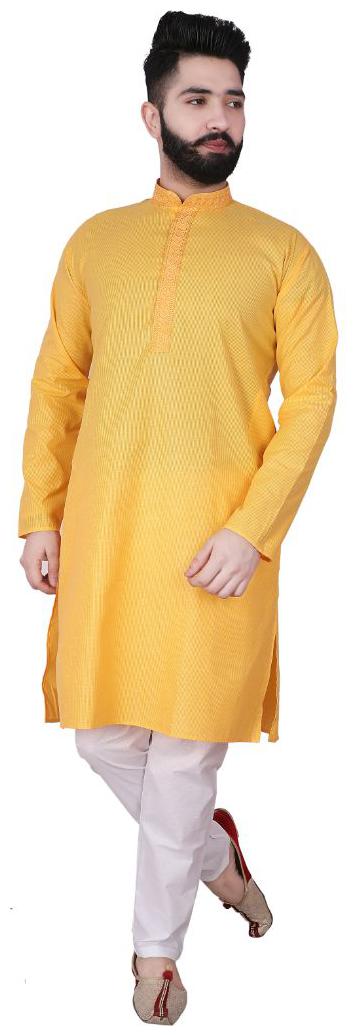 

P K GARMENTS Yellow Striped Kurta and Pyjamas