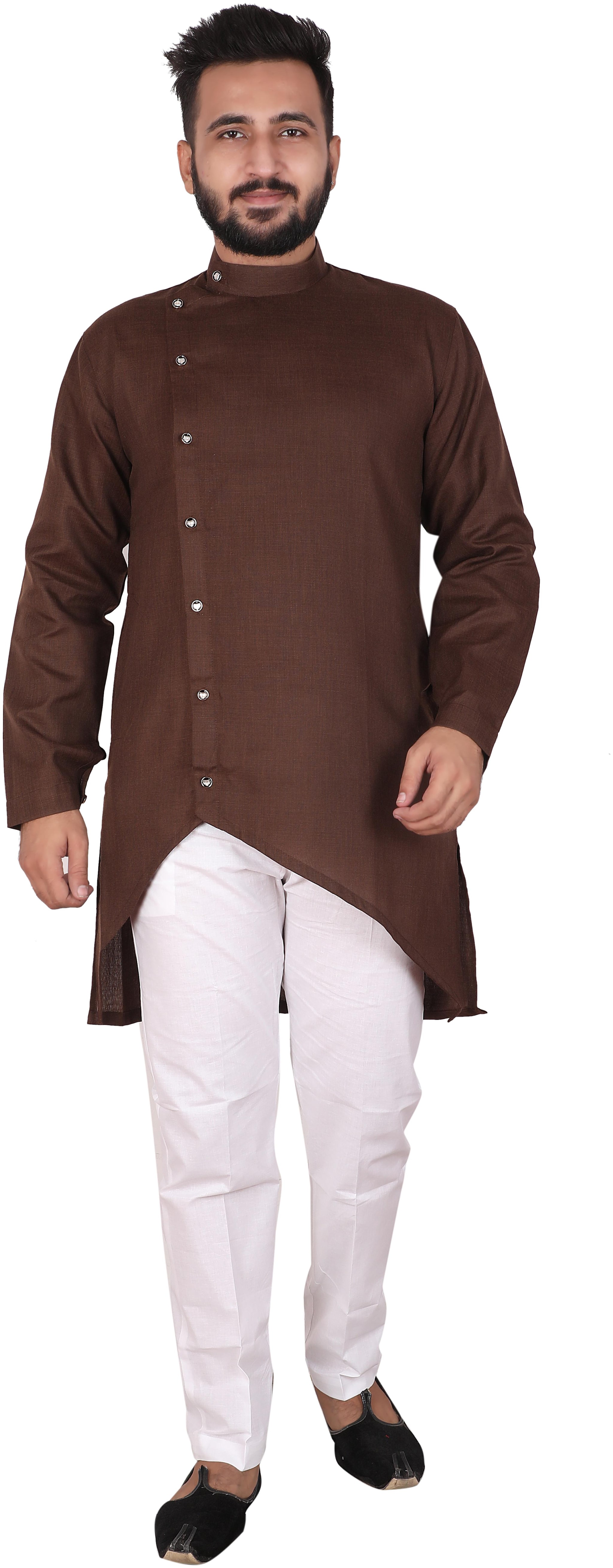 

P K GARMENTS Brown Solid Kurta and Pyjamas