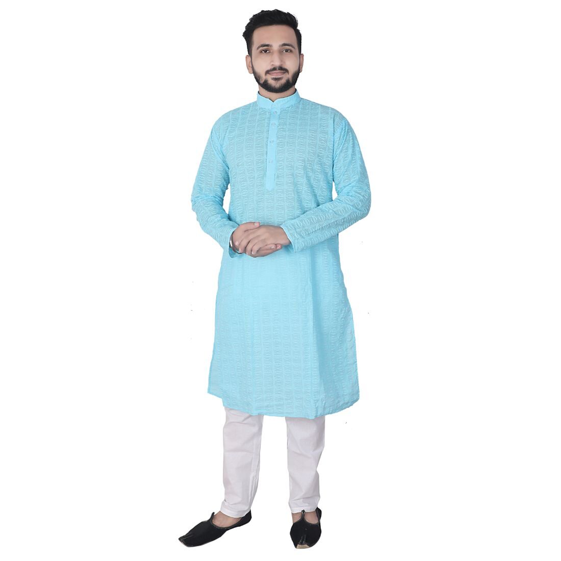 

P K GARMENTS Turquoise White Solid Kurta and Pyjamas