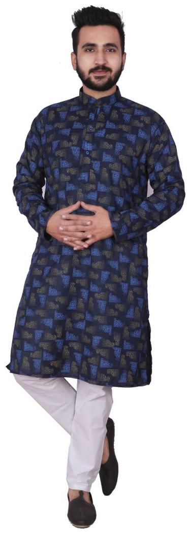

P K Garments Cotton Printed Navy Blue Kurta Pyjamas Men