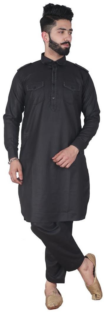 

P K GARMENTS Black Solid Kurta and Pyjamas