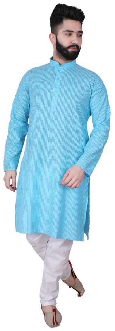 

P K GARMENTS Blue Striped Kurta and Pyjamas