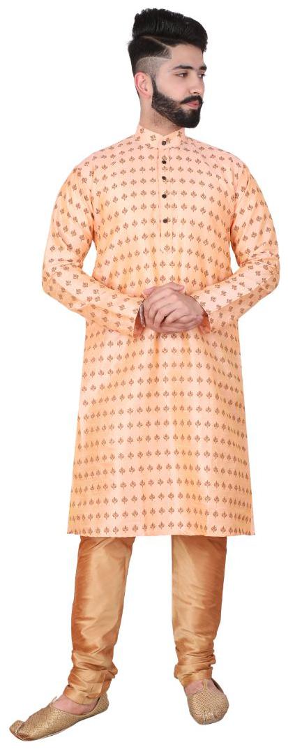 

P K GARMENTS Orange Floral print Kurta and Churidar