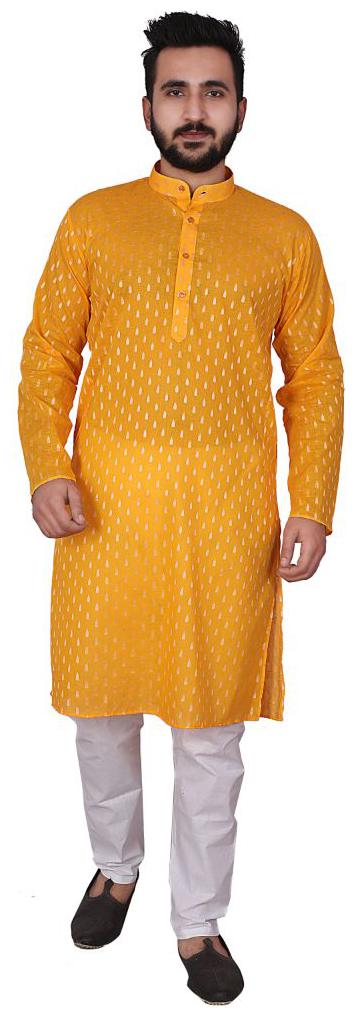 

P K GARMENTS Yellow Printed Kurta and Pyjamas