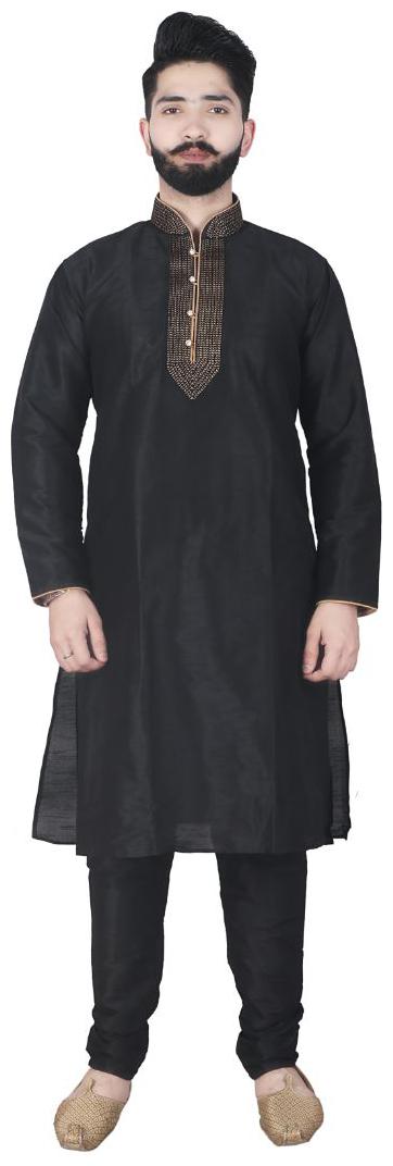 

P K GARMENTS Black Embroidered Kurta and Churidar