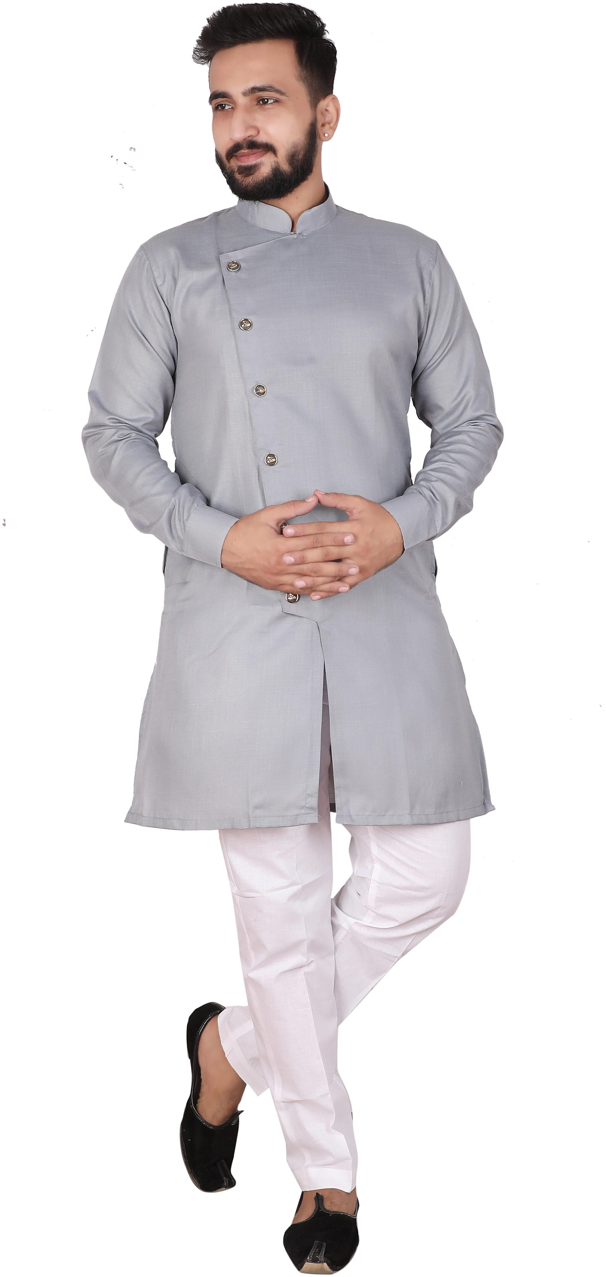

P K GARMENTS Grey Solid Kurta and Pyjamas