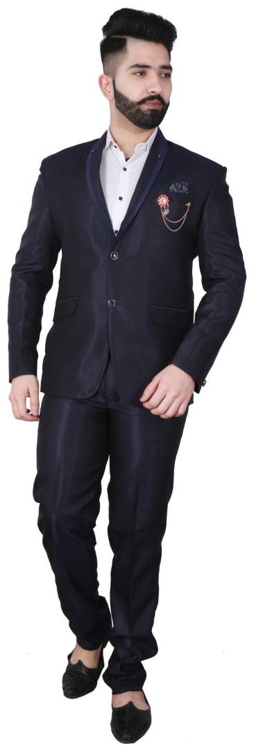 

P K GARMENTS Blended Navy Blue Solid Blazer and Trouser For Men
