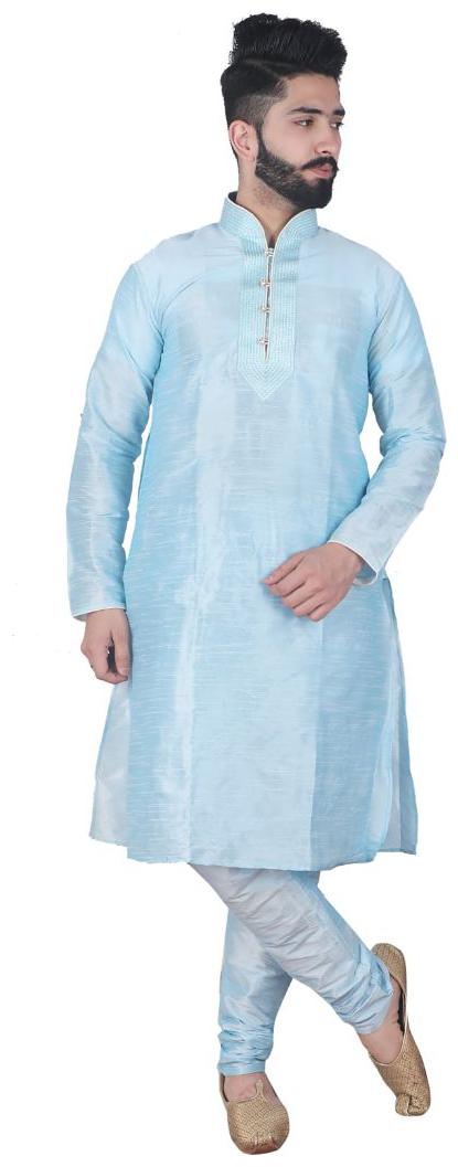 

P K GARMENTS Turquoise Embroidered Kurta and Churidar