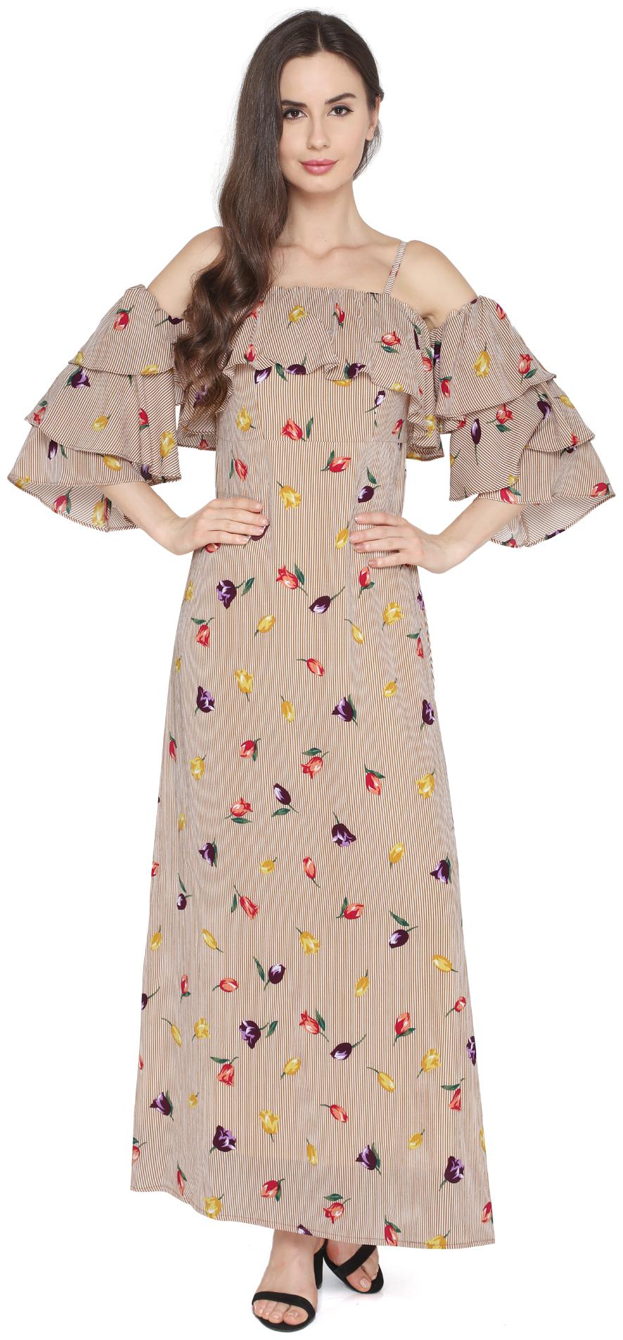 

P - Nut Casual Beige Printed Maxi dress
