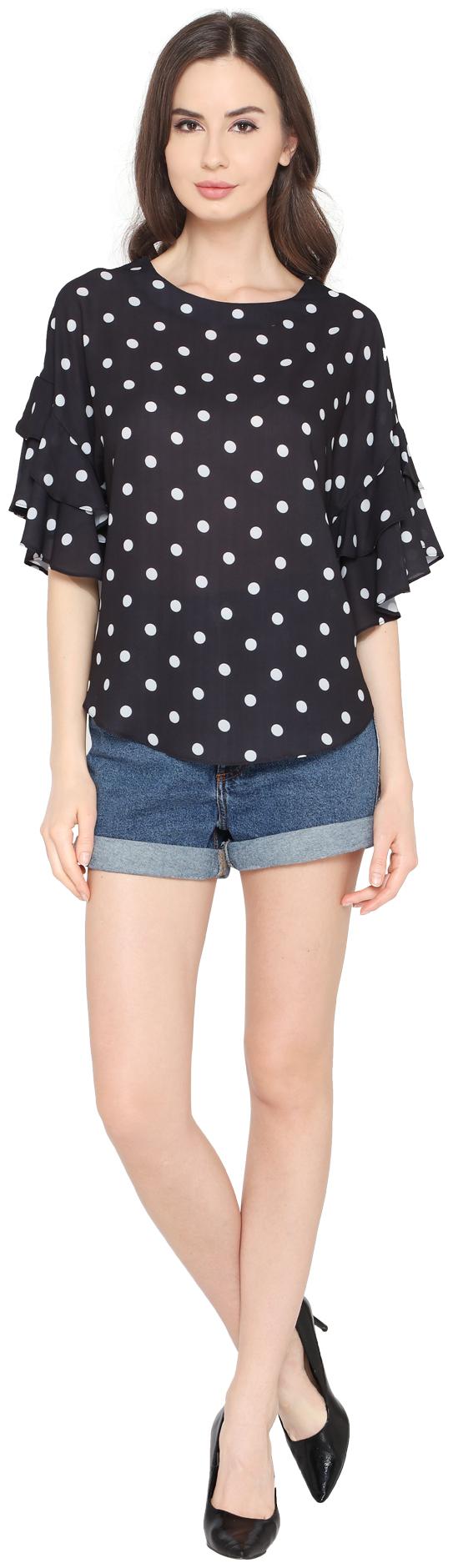 

P - Nut Casual Women Printed A-line top - Black