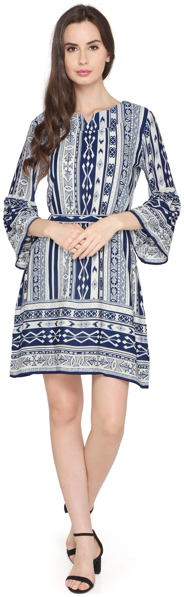 

P - Nut Casual Blue Printed A-line dress